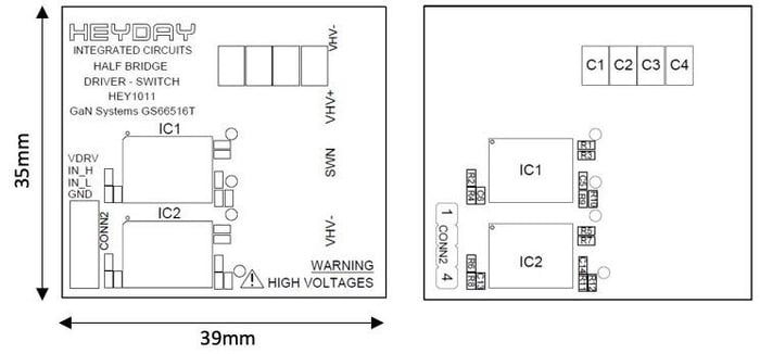 Figure 3: HEY-HBDS-G-12A1-A Silkscreen and component placement